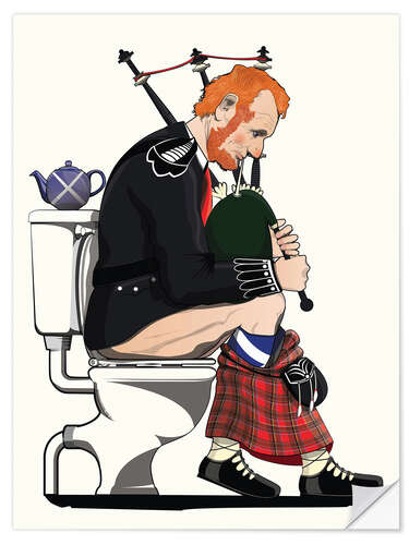 Sticker mural Scottish Bagpipe Player on the Toilet