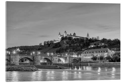 Acrylglasbild Würzburg am Abend, schwarz-weiß