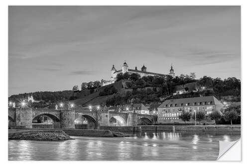 Wall sticker Würzburg in the evening, black and white