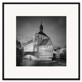 Ingelijste kunstdruk Old town hall in Bamberg, black and white