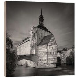 Wood print Old town hall in Bamberg, black and white