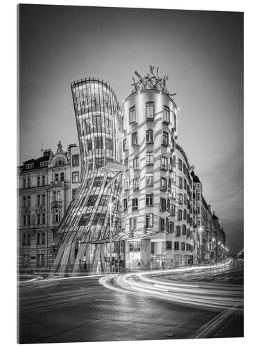 Acrylglasbild Tanzendes Haus in Prag, schwarz-weiß