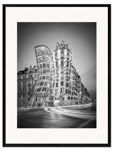 Framed art print Dancing house in Prague, black and white