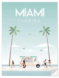 Selvklebende plakat Illustrated Miami Beach I