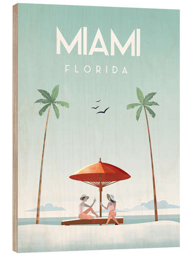 Wood print Illustrated Miami Beach II