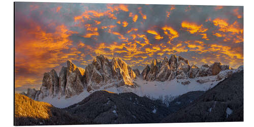 Aluminium print Sunset over the Geisler Spitzen, Südtriol, Val Di Funes