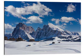 Magnettafel Winter auf der Seiser Alm mit Blick auf Langkofel und Plattkofel