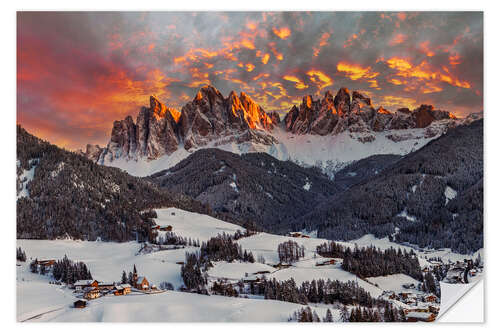 Selvklæbende plakat Winter in Südtriol, Val Di Funes