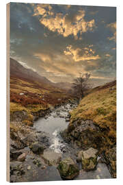 Hout print Lake District Sunset