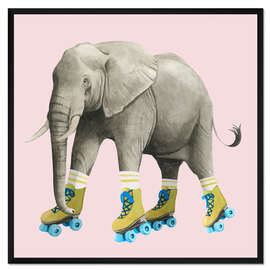 Gerahmter Kunstdruck Rollschuh-Elefant
