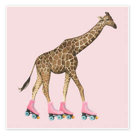 Poster Rollschuh-Giraffe