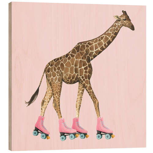 Holzbild Rollschuh-Giraffe