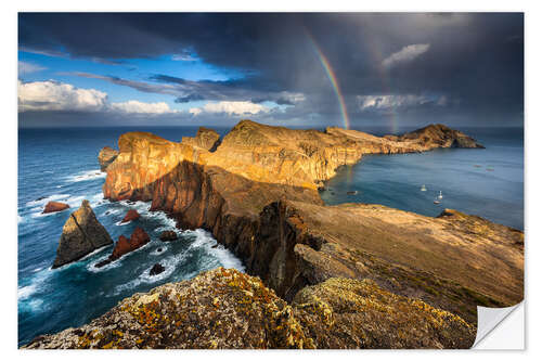 Selvklebende plakat Rainbow over Ponta de Sao Lourenco