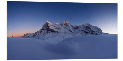 Foam board print Eiger Mönch and Jungfrau mountain peaks at sunset