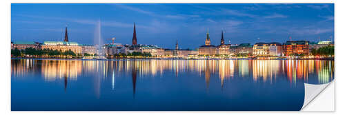 Wandsticker Binnenalster in Hamburg bei Nacht