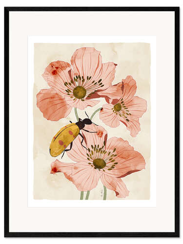 Framed art print Flowers and insect