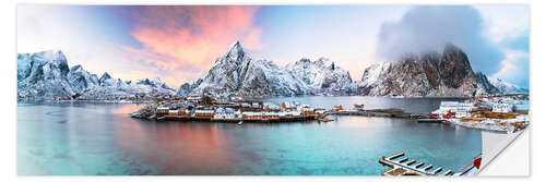 Selvklæbende plakat Turquoise sea in Lofoten