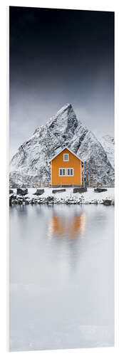 PVC print Traditional rorbu hut in winter, Norway