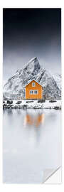 Selvklebende plakat Traditional rorbu hut in winter, Norway