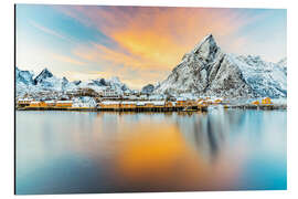 Aluminium print Burning skies over Sakrisoy and Olstind, Norway