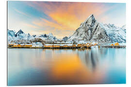 Gallery print Burning skies over Sakrisoy and Olstind, Norway