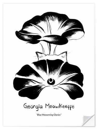 Muursticker Georgia MeowKeeffe - Blue Meowrning Glories