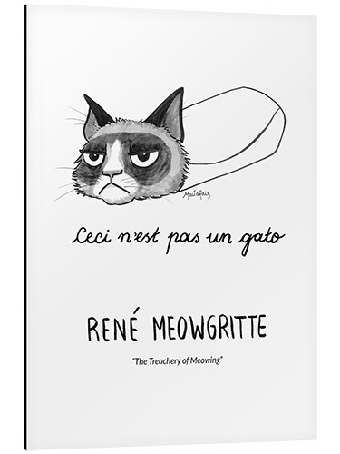 Aluminium print René Meowgritte - The Treachery of Meowing