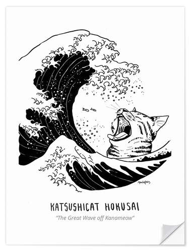 Vinilo para la pared Katsushicat Hokusai - The Great Wave off Kanameow