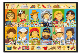 Gerahmter Kunstdruck Wimmelbild Beruferaten