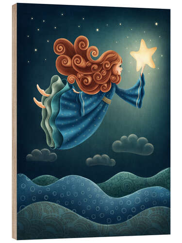 Wood print Angel flying with star