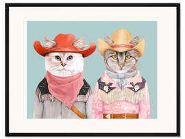 Gerahmter Kunstdruck Cowboy-Katzen