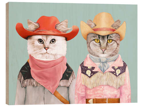 Holzbild Cowboy-Katzen