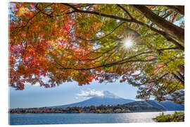 Acrylglasbild Herbst am See Kawaguchi vor dem Berg Fuji