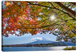 Lærredsbillede Autumn at Lake Kawaguchi in front of Mount Fuji