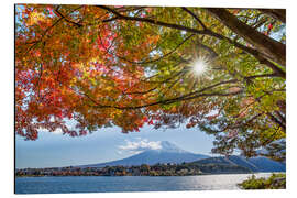 Magnettafel Herbst am See Kawaguchi vor dem Berg Fuji