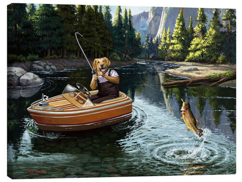 Canvas print Labrador fishing in the mountains