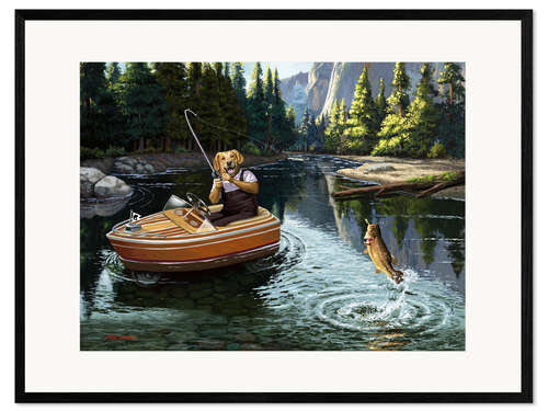 Impresión de arte enmarcada Labrador fishing in the mountains