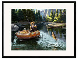 Impresión de arte enmarcada Labrador fishing in the mountains