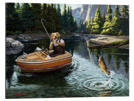 Magnettafel Labrador beim Angeln in den Bergen