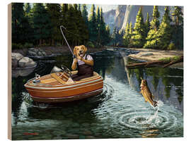 Wood print Labrador fishing in the mountains