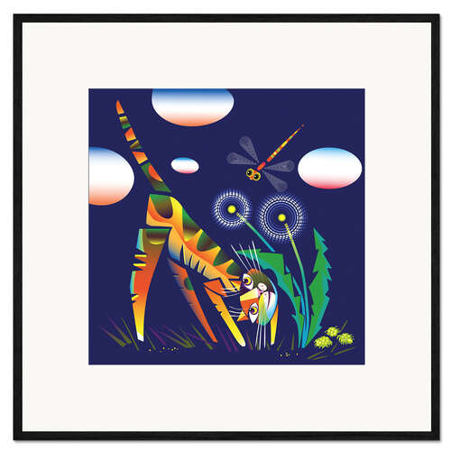 Gerahmter Kunstdruck Katze und Libelle