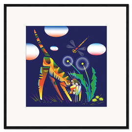 Gerahmter Kunstdruck Katze und Libelle