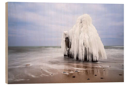 Wood print Groyne on the Baltic coast near Kühlungsborn in winter