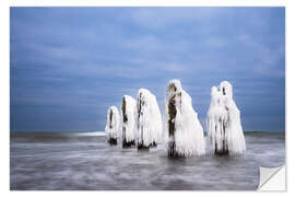 Selvklæbende plakat Groynes on the Baltic coast near Kühlungsborn in winter