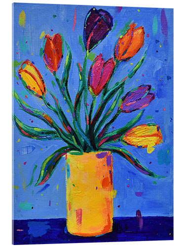 Acrylglasbild Tulpen in einer gelben Vase