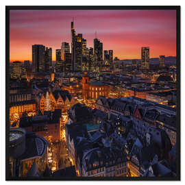 Gerahmter Kunstdruck Frankfurt Skyline bei Sonnenuntergang