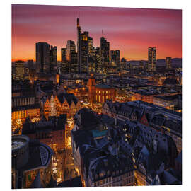 Foam board print Frankfurt skyline at sunset