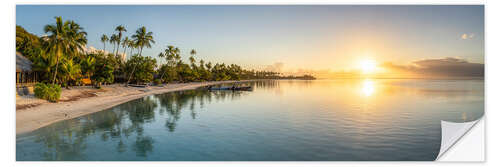 Wandsticker Sonnenuntergang am Strand auf Moorea, Französisch Polynesien