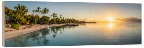 Wood print Sunset on the beach in Moorea, French Polynesia