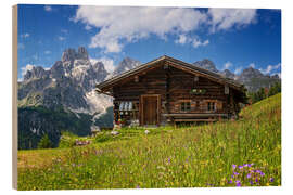 Holzbild Blumenwiese in den Alpen